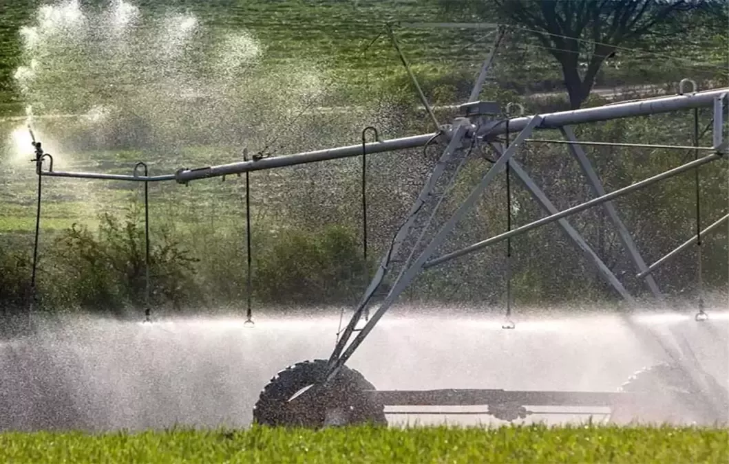 Irrigation system watering crops to support sustainable agriculture and efficient water use